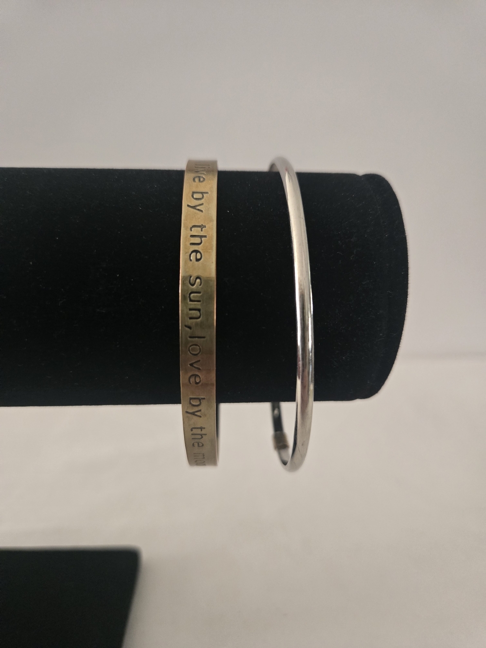 Live By The Sun, Love By The Moon Metal Cuff Bracelet & Silver Bracelet